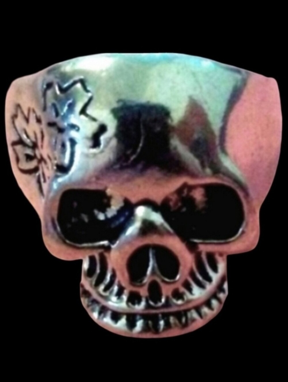 Silver Heavy Metal Flower Skull Ring Unisex Mens Gothic Biker Goth Jewelry Sz 10